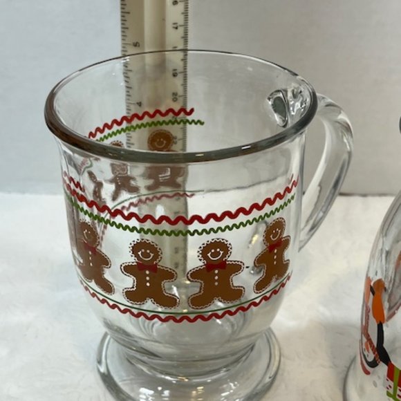 TWO Glass Mugs Gingerbread Men/Penguins Holiday Christmas Winter 15oz - Picture 7 of 10
